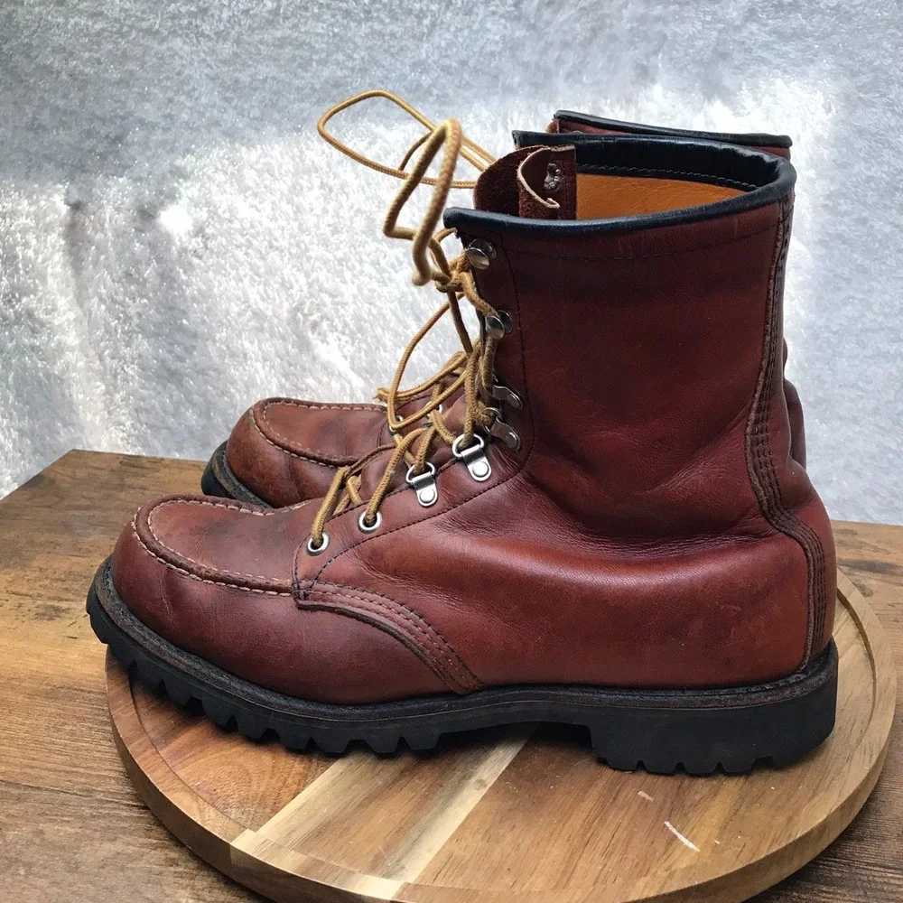 Vintage Red Wing Irish Setter Moc Toe Boots Mens 9.5B Brown‎ Leather USA Made